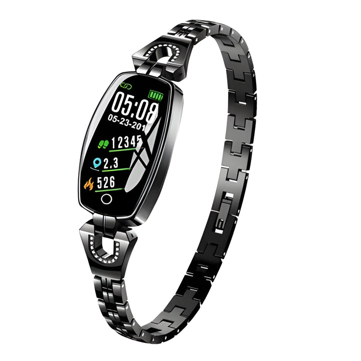 Women's activity tracker smart bracelet with heart rate & BP monitor. Waterproof fitness jewelry.