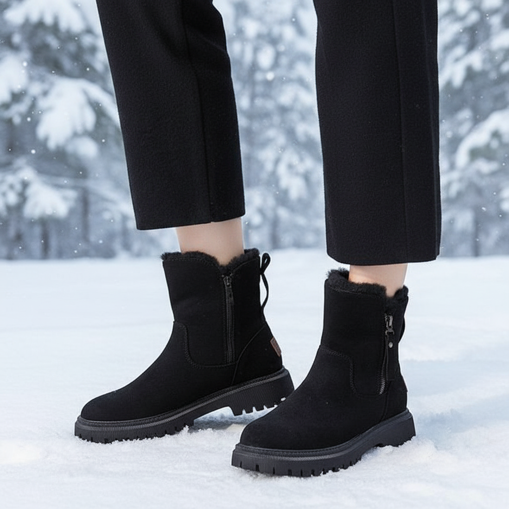 Women's waterproof suede winter boots, Emily model, plush-lined for warmth and comfort, anti-slip sole
