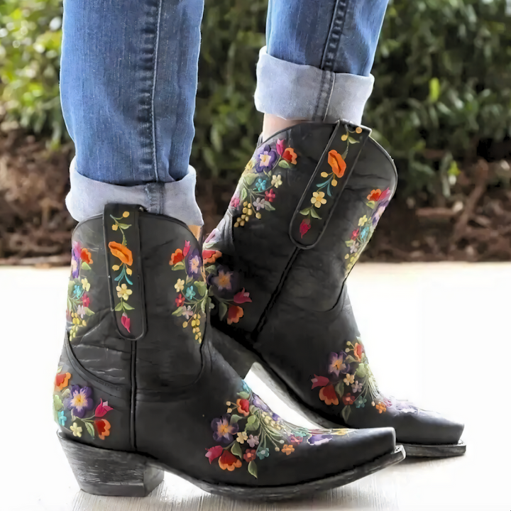Rugged vintage cowgirl boots for women, waterproof design ideal for festivals & outdoor wear.