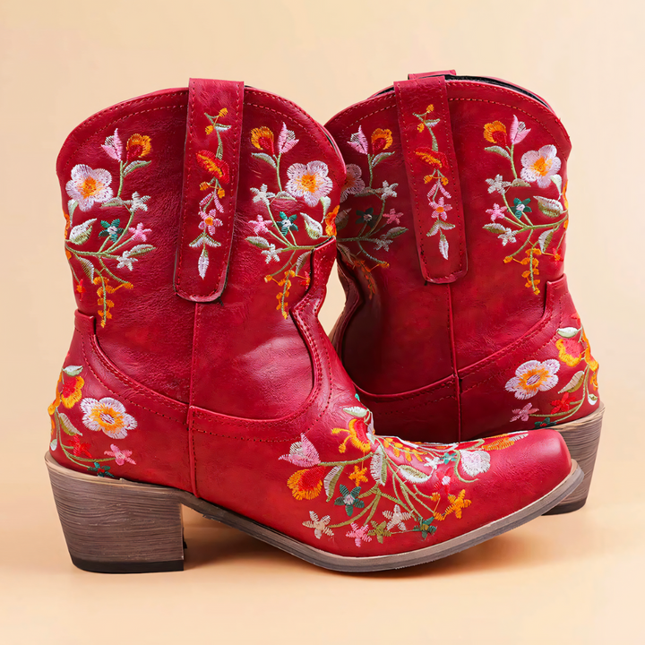 Durable women's waterproof western boots, blending vintage style with practical outdoor functionality.
