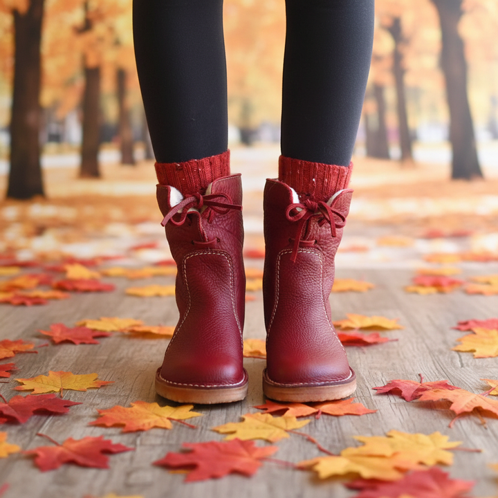 Women's waterproof warm-lined ankle boots, black vegan leather, durable block heel