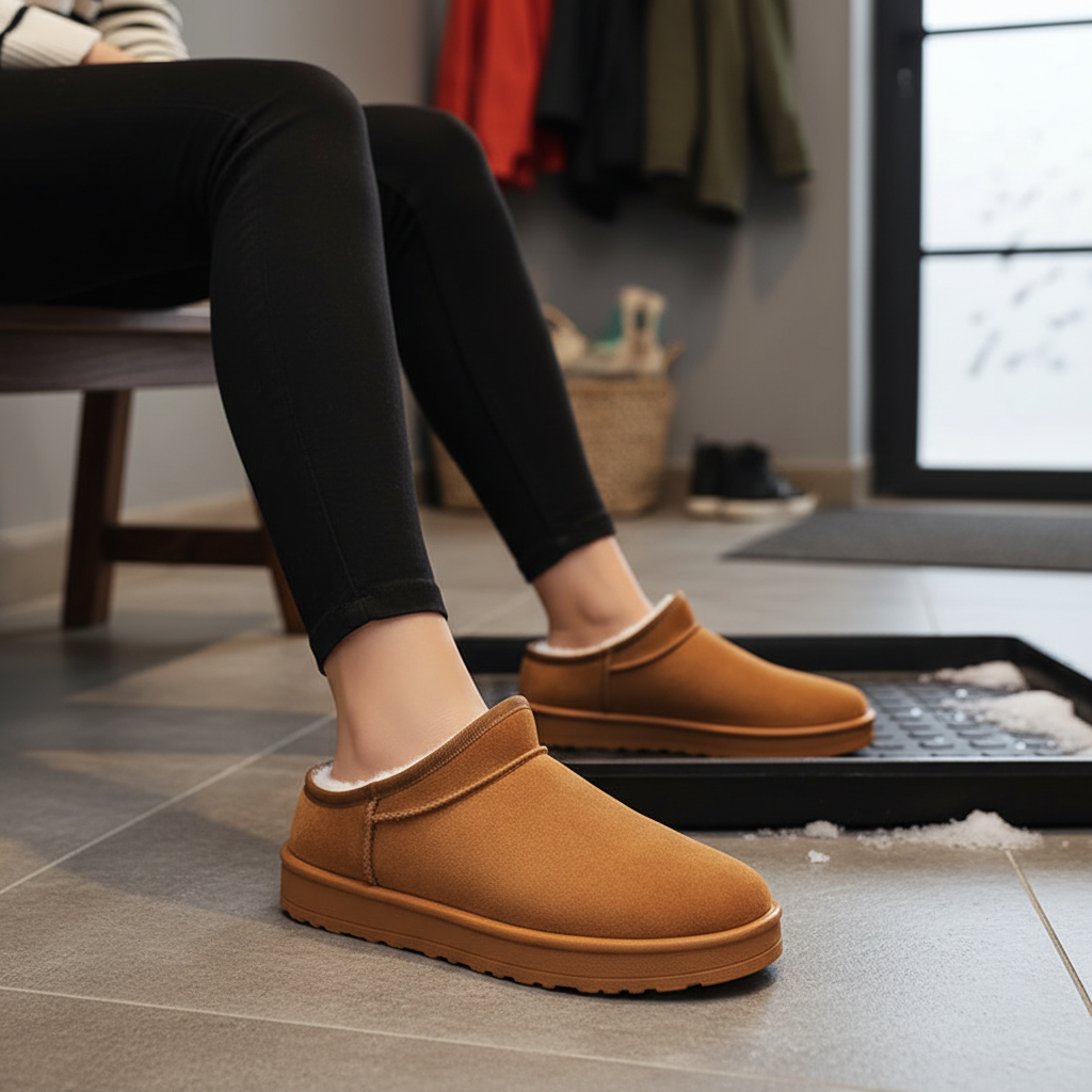 Women's waterproof warm winter slippers with plush lining for cozy indoor-outdoor wear