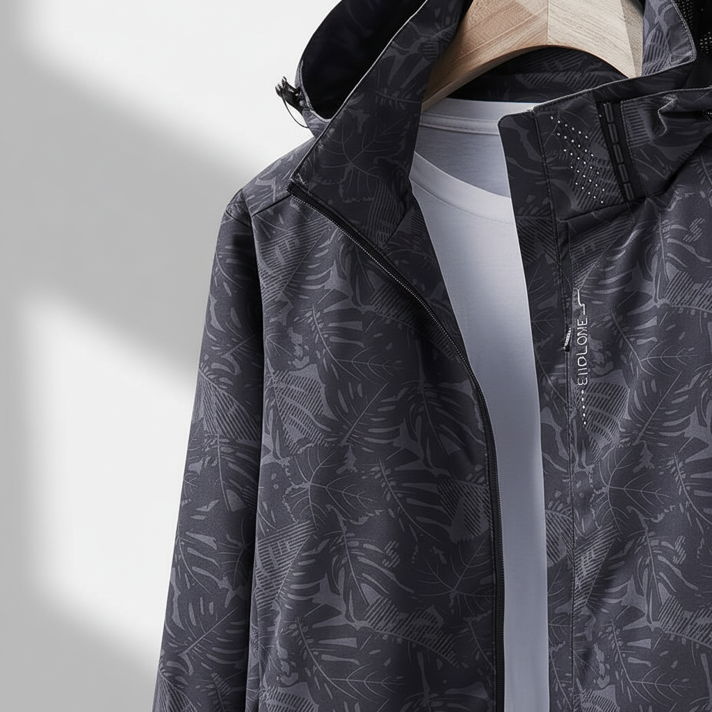 Functional women's outdoor jacket, weatherproof with hood for hiking