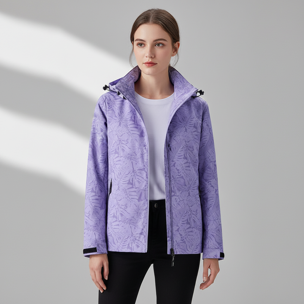 Durable women's weatherproof jacket, windproof and functional for active lifestyles