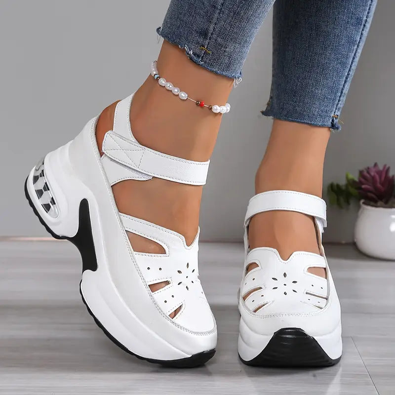 Breathable women's wedge platform sandals featuring stylish cutouts and a comfortable design for summer.