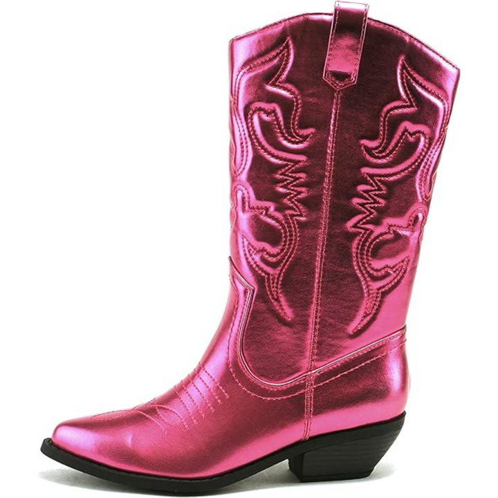Detailed view of the durable sole and stacked heel on women's Western pointed toe knee-high boots