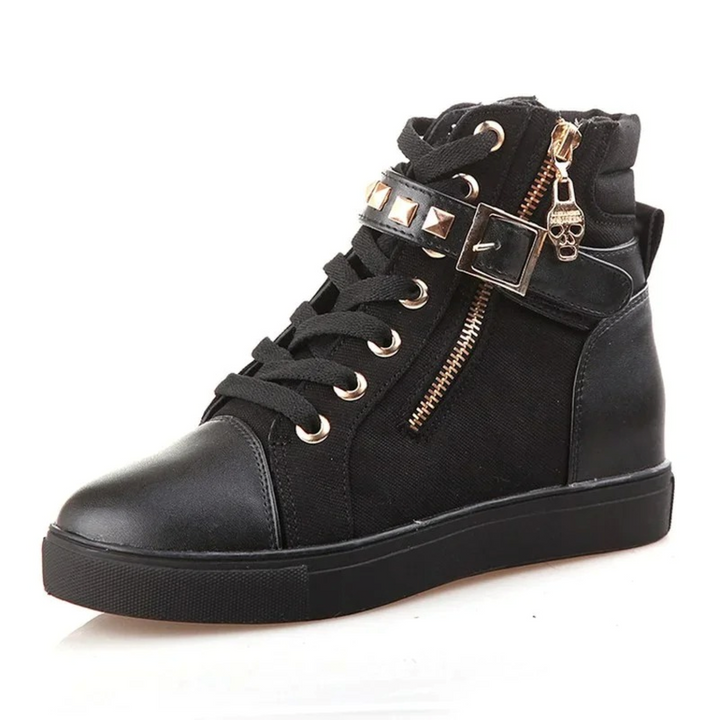 Versatile women's high-top sneakers, white finish, and side zipper for a blend of fashion and ease.