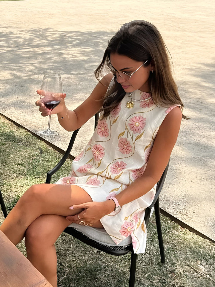 Women's white mock neck A-line mini dress, perfect for summer casual chic or elegant party wear.