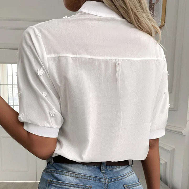 Serena women's relaxed white blouse, a comfortable & chic top for effortless everyday fashion & versatile styling.