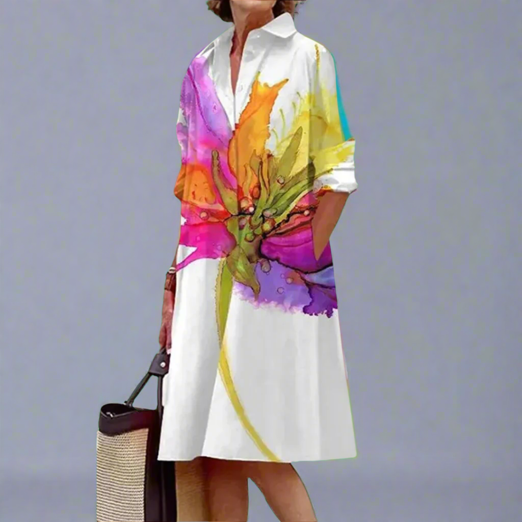 Women's white relaxed fit midi summer dress, perfect for casual wear, vacation, or a beach day.