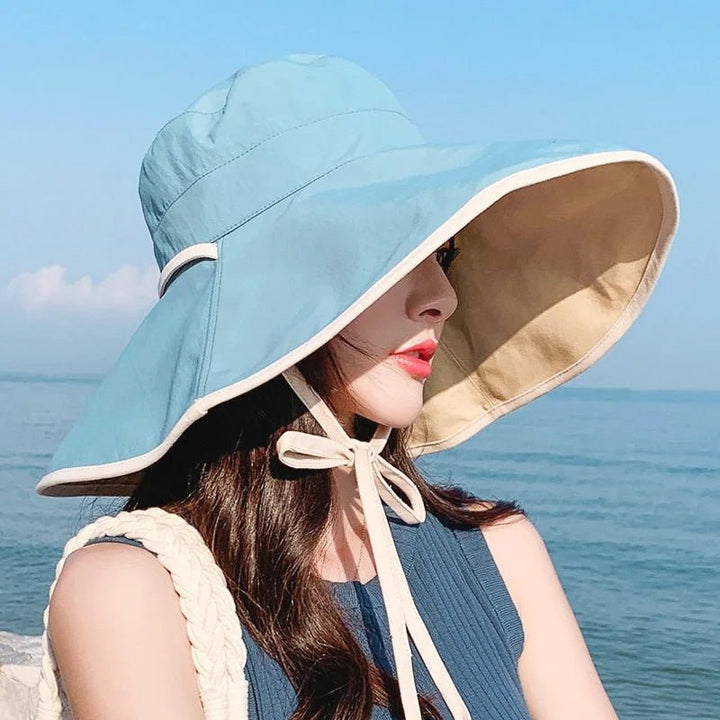 Foldable women's sun hat with a wide brim, Livia model, a chic and protective summer accessory