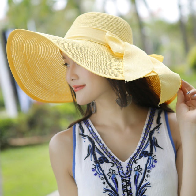 Fashionable wide brim straw sun hat, women's accessory, 'Candy' perfect for summer protection
