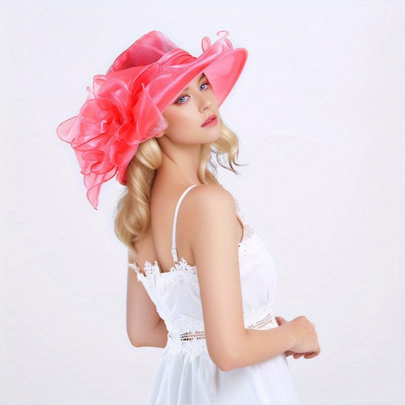 Lightweight wide brim summer hat for women, ideal for outdoor sun protection.
