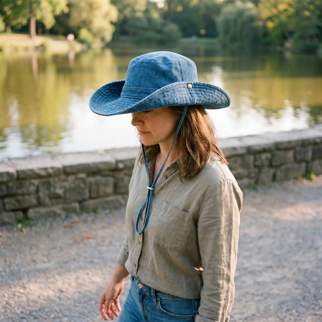 Women's wide brim sun bucket hat, perfect for summer. Stylish UV protection, ideal for beach, travel, and outdoor adventures.