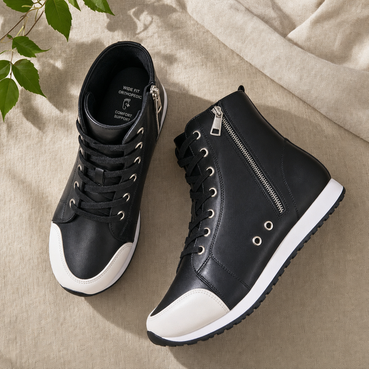 Supportive wide fit orthopedic lace-up sneakers for women, perfect for daily comfort & foot health.