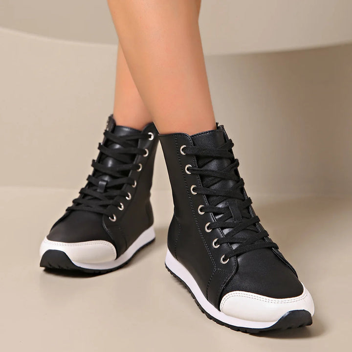 Women's orthopedic wide fit lace-up sneakers, providing superior comfort and support for active walking.