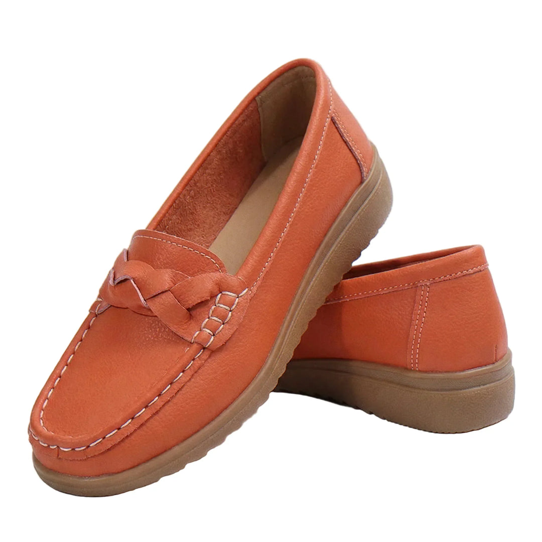 Women's wide fit orthopedic loafers with arch support for comfortable everyday walking.