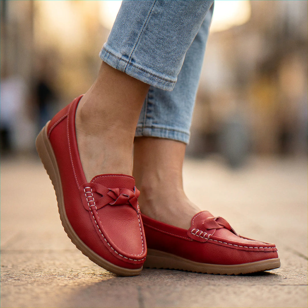 Durable women's wide fit orthopedic slip-on loafers for daily arch support.