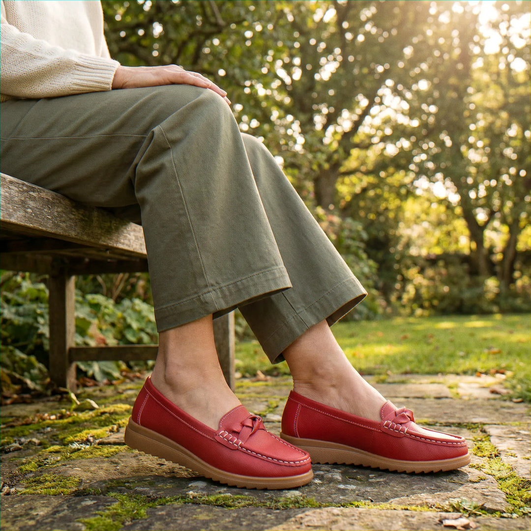 Professional women's wide fit orthopedic loafers, providing arch support.