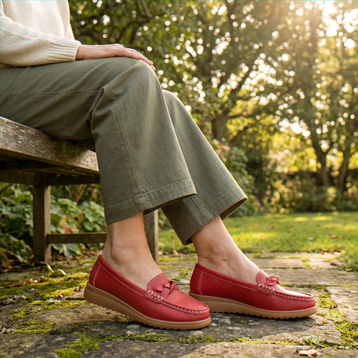 Professional women's wide fit orthopedic loafers, providing arch support.