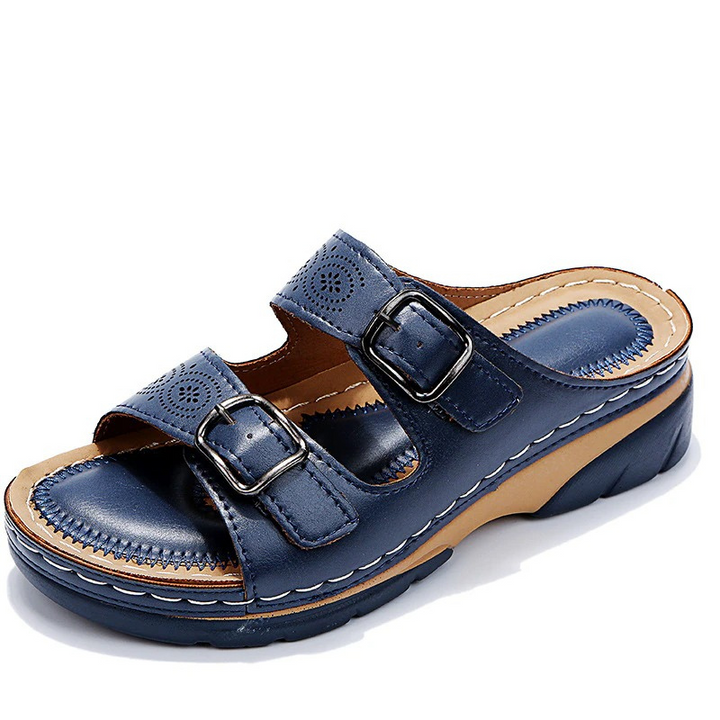 Cushioned women's wide fit orthopedic sandals with excellent arch support for foot pain relief.