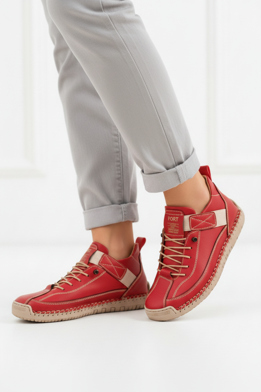 Close-up of cushioned sole on women's wide-fit walking shoes, offering superior comfort for active lifestyles & travel.
