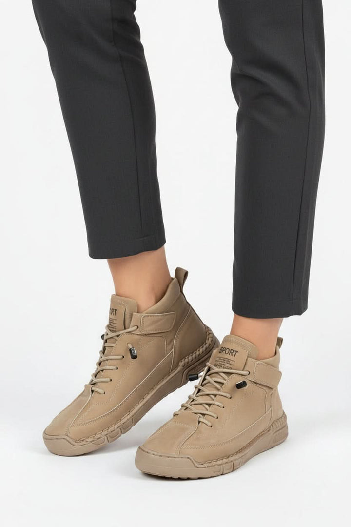 Woman wearing comfortable wide-fit walking shoes. Perfect for everyday casual wear, travel, and active lifestyles.