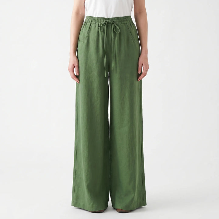 Relaxed fit women's wide-leg pull-on pants with an elastic waist for ultimate comfort and casual style.