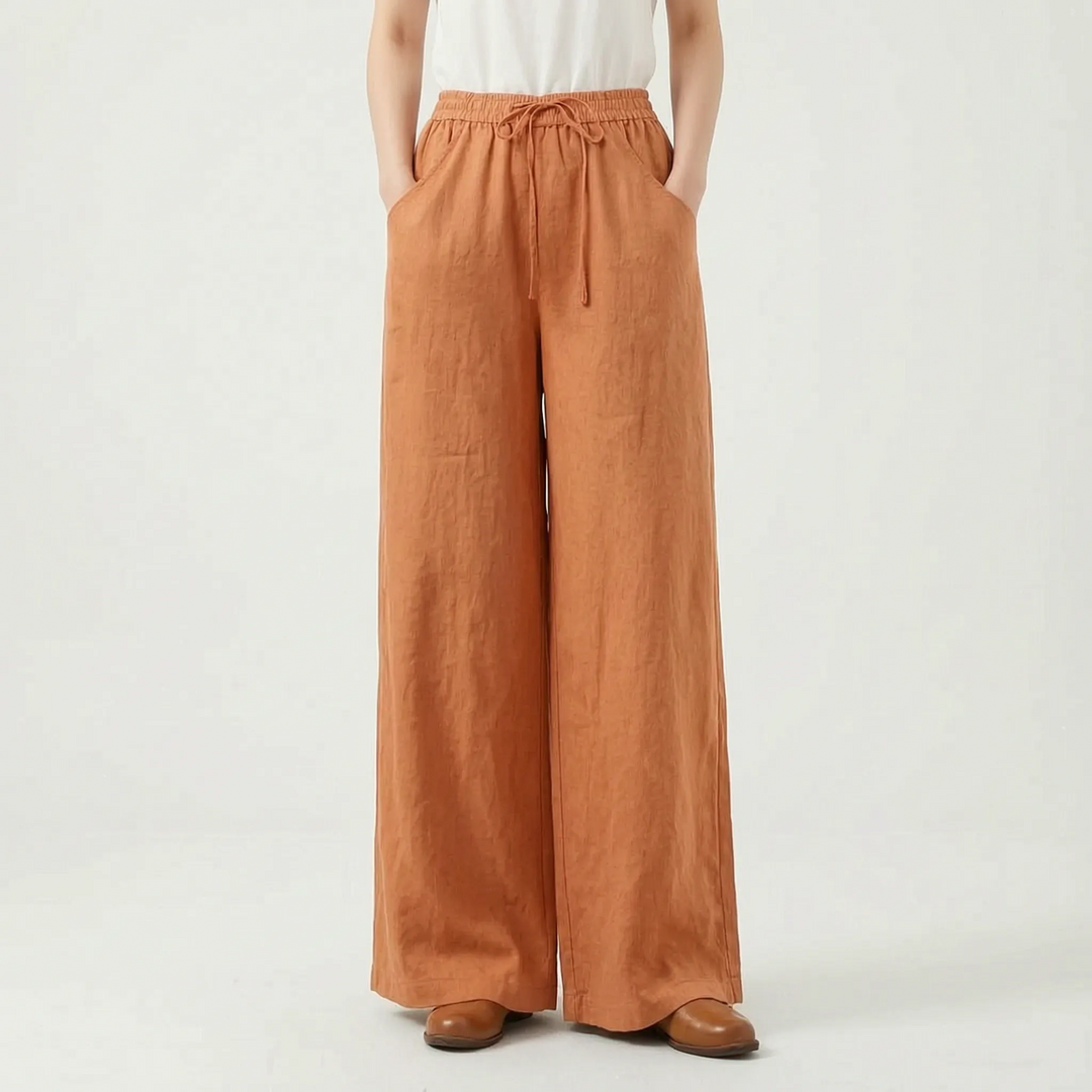 Comfortable women's wide-leg pull-on trousers, offering a relaxed fit and easy styling for any casual day.