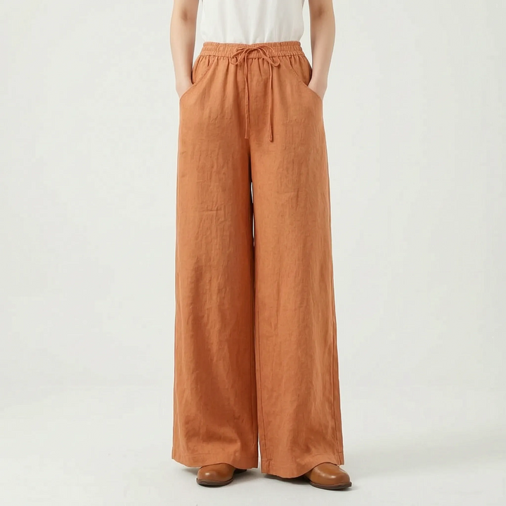 Comfortable women's wide-leg pull-on trousers, offering a relaxed fit and easy styling for any casual day.