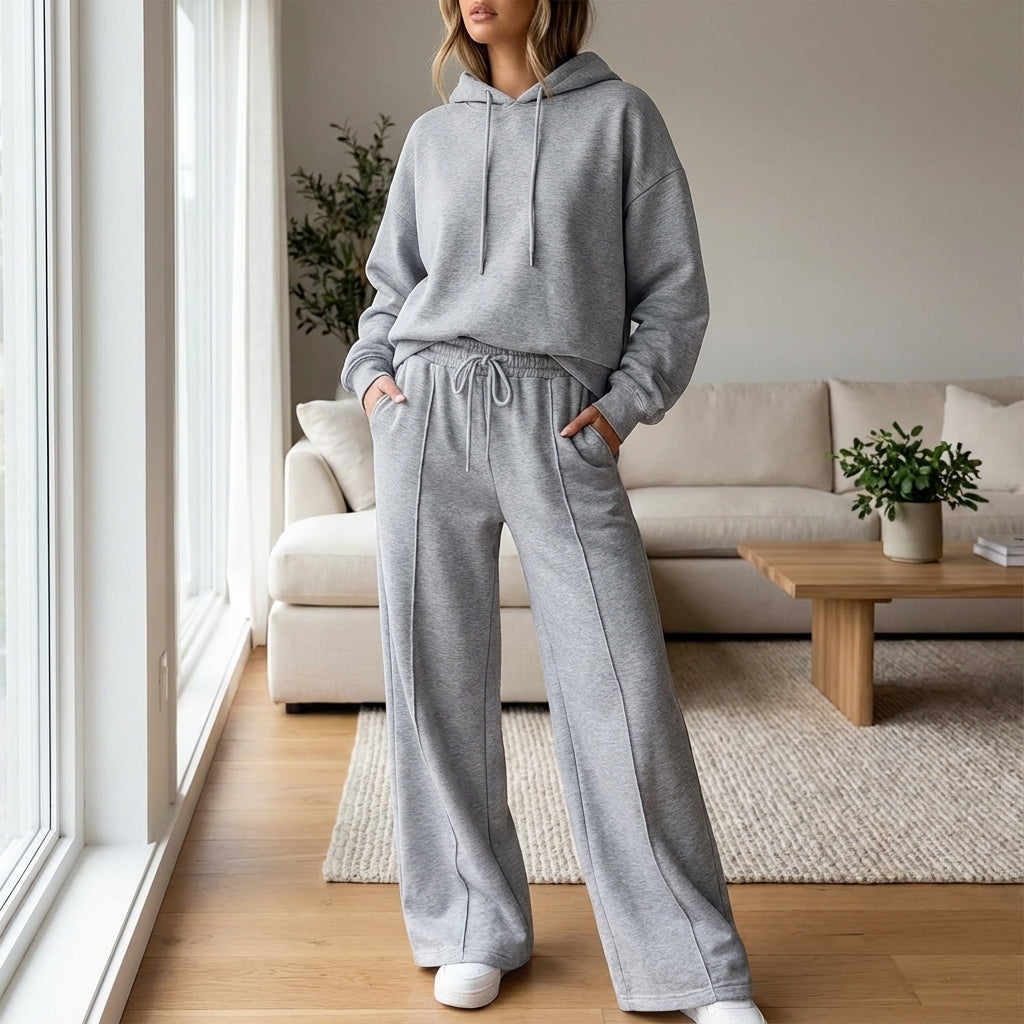 Women's wide leg jogger lounge set, charcoal grey, relaxed fit for ultimate comfort