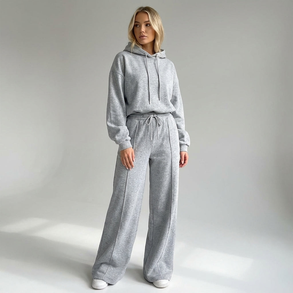Stylish women's wide leg jogger set with matching hoodie, perfect for casual wear
