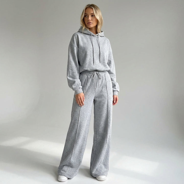 Stylish women's wide leg jogger set with matching hoodie, perfect for casual wear