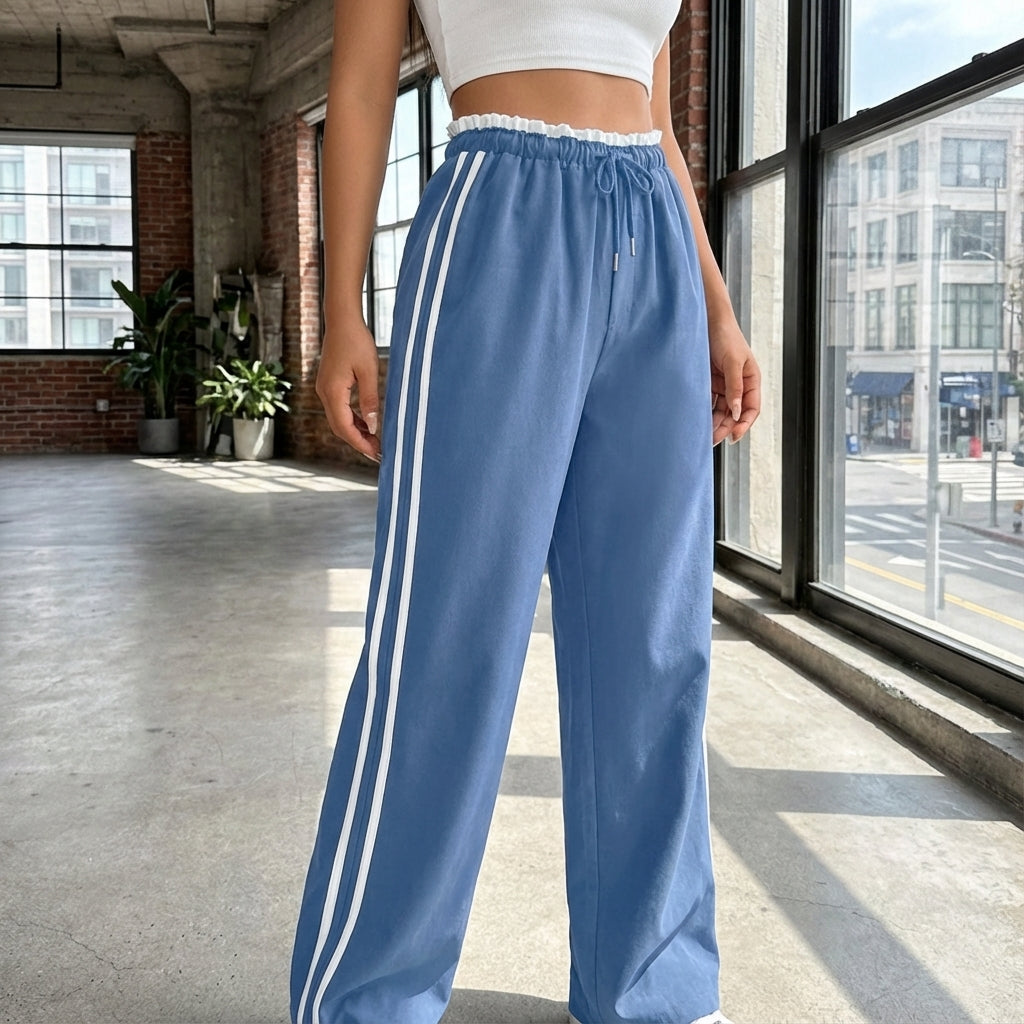Women's wide leg jogger trousers in Eloise style with sporty stripes, ideal for casual wear