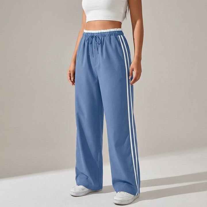 Eloise women's wide leg joggers with athletic side stripes, comfortable elastic waist pants