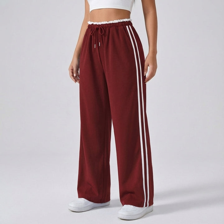 Comfortable wide leg Eloise joggers for women, featuring trendy sporty side stripes