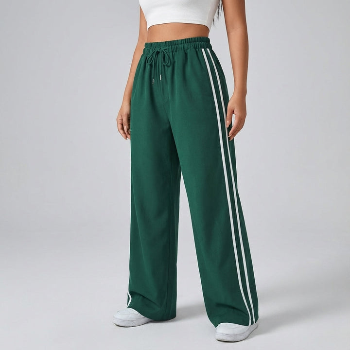 Women's casual wide leg pants with sporty stripes, Eloise model, suitable for everyday fashion