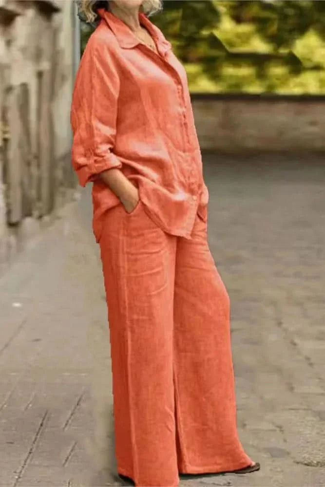 Women's wide leg matching outfit set in a comfortable, effortless style. Perfect co-ord for summer casual wear.