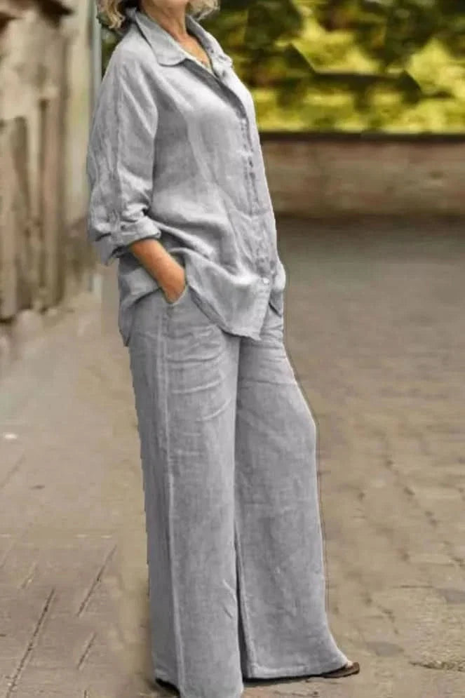 Comfortable women's wide leg co-ord set, ideal for loungewear or versatile casual summer outfits.
