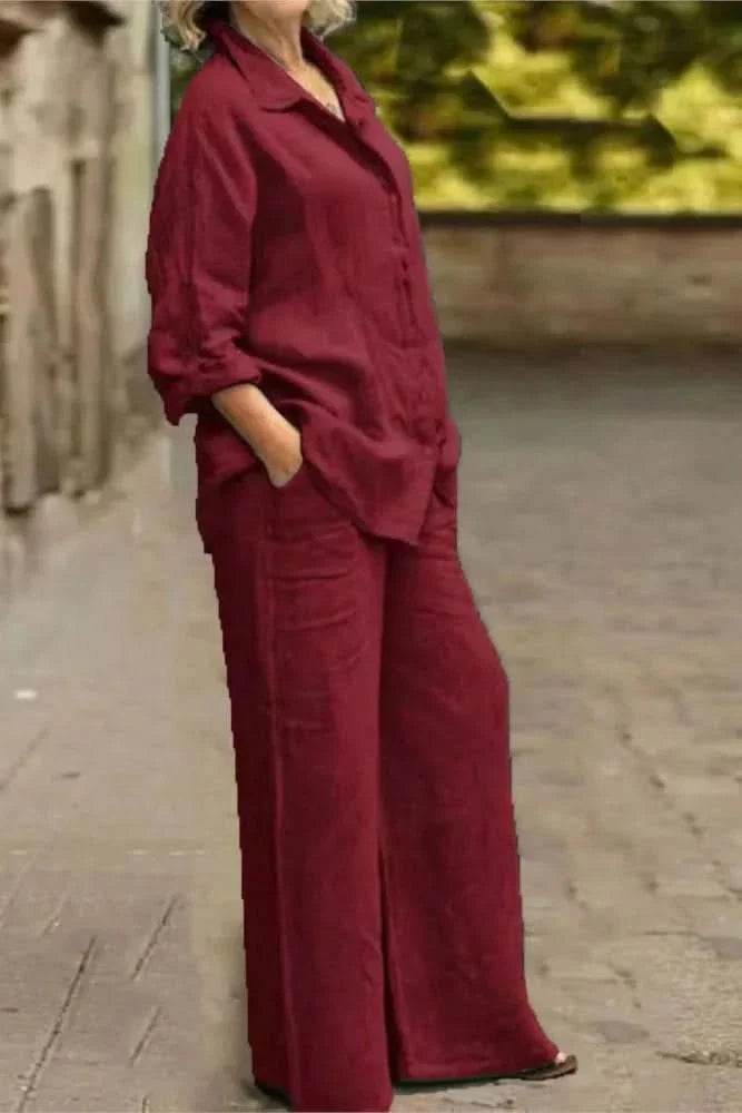 Effortless women's wide leg matching outfit set, a stylish co-ord for comfortable everyday wear.