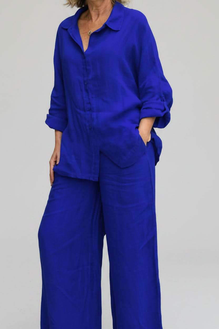 Trendy women's wide leg co-ord set, an effortless matching outfit ideal for comfortable loungewear.
