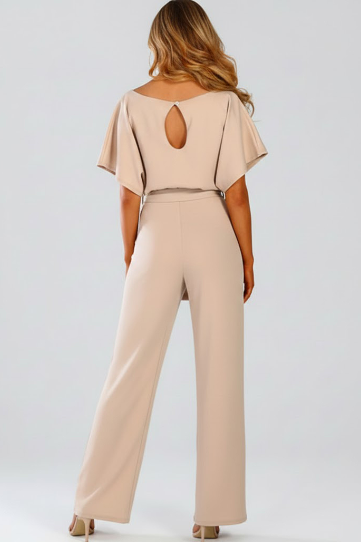 Comfortable & versatile women's wide leg short sleeve belted jumpsuit for casual chic summer outfits.