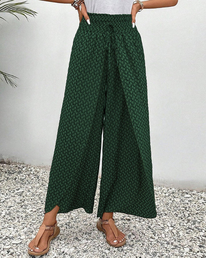 Elegant women's dressy wide leg trousers with a sophisticated geometric pattern & relaxed fit.