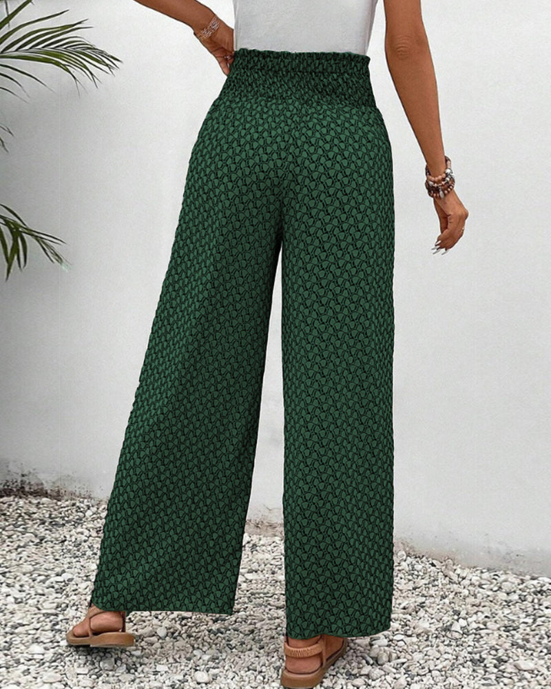 Casual women's wide leg trousers, relaxed fit, with a fun geometric print for everyday style.