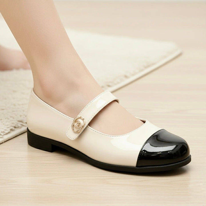 Dressy yet casual women's Mary Jane flats with arch support and a roomy wide toe box design.