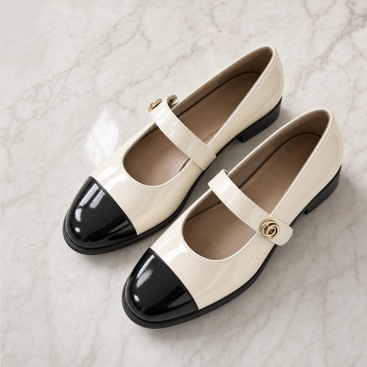 Classic style women's wide toe box Mary Jane flats with arch support, versatile for casual or dressy outfits.
