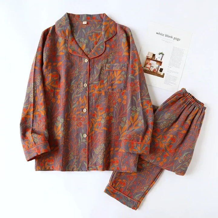 Women's Wildflower Night Pajamas Set with a beautiful botanical floral print. Comfortable women's sleepwear.