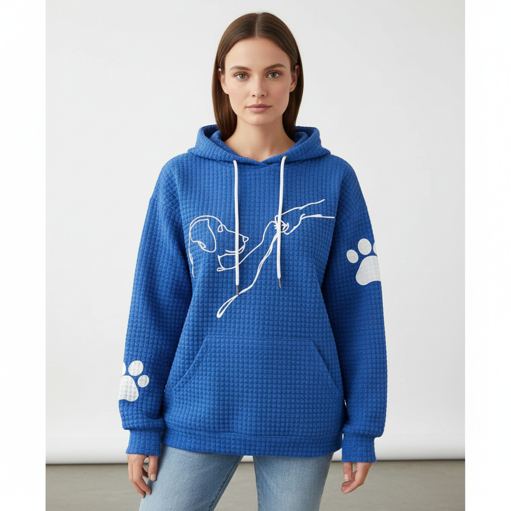 Women's fleece blend hoodie with a cute dog print design, comfortable animal lover top