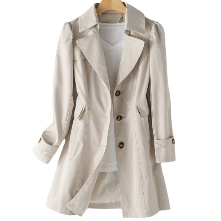 Stylish women's hooded windbreaker jacket with adjustable waist for a flattering fit, ideal for fall & spring.