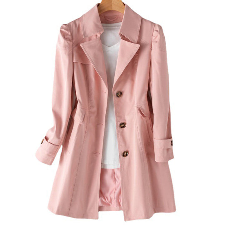 Women's long windbreaker jacket with adjustable hood & cuffs, offering comfort & protection from elements.